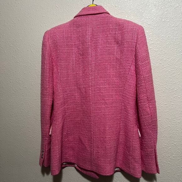 Zara Women's Medium Double-Breasted Textured Weave Tweed Blazer Jacket in Pink - Picture 7 of 11